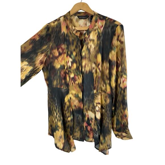 Investments Blouse Top Button Up Watercolor Floral Animal Print Romantic Boho M - Picture 7 of 14